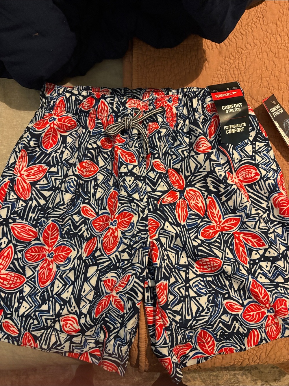 Speedo Red White and Blue Floral Swim Trunks